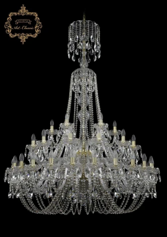 Подвесная большая люстра Art Classic 11.11 11.11.24+12+6.460.2d.XL-167.Gd.Sp (220V, хрусталь, на цепи, подсвечник, свеча)