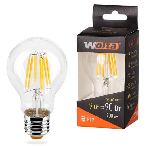Светодиодная лампа FILAMENT 9Вт 3000K Е27 Wolta 25Y60BLFT9E27
