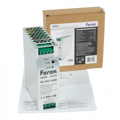 Трансформатор электронный на DIN-рейку 120W 24V Feron LB008 52135
