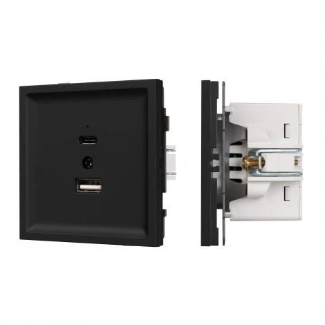 Механизм USB розетки SCT-TENDO-MUAC-SFPL-BK (5V, 3A, QC3) (Arlight, Матовый черный) 054536