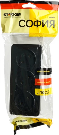 Розетка тройная без заземления (черный матовый) Stekker София 49500