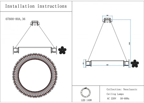 Подвесная люстра светодиодная Kink Light Лиона 07600-80A,36 (220V, на тросе, круглые)