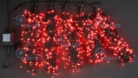 Гирлянда светодиодная красная постоянного свечения 24B, 1000 LED, провод черный, IP54 RL-S5*20-B/R Rich LED