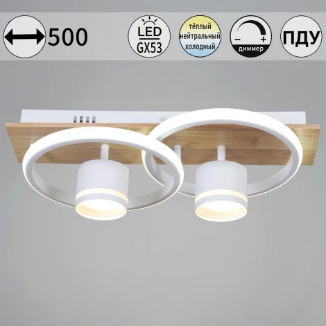Потолочная люстра с пультом с регулировкой цветовой температуры, яркости и ночным режимом Reluce 29560-0.3-2+2 WH+WOOD