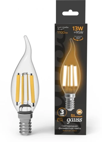 Лампочка светодиодная филаментная Gauss Filament 104801113 Свеча на ветру 13W 1100lm 2700К Е14 LED