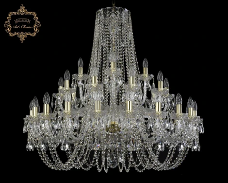 Подвесная большая люстра Art Classic 11.11 11.11.20+10+5.360.Gd.Sp (220V, хрусталь, на цепи, подсвечник, свеча)