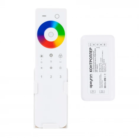 Комплект контроллер и 3-х зонный сенсорный пульт RGB-RGBW, 12/24В, 192/384Вт, 4 канала х 4А, IP20, пульт сенсорный (без батареек), радио, 11 кноп. и кольцо Apeyron 04-48