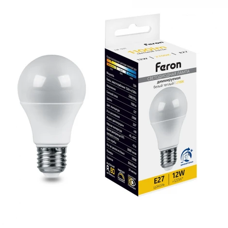 Лампа светодиодная A60 шар диммируемая 12W 230V E27 2700К Feron LB-931 51052