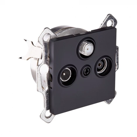 Розетка тройная TV (мама) + TV (папа) + спутниковая SAT черный матовый Kollinger REA-036BM для Aspekt, Eleganz, Reflex