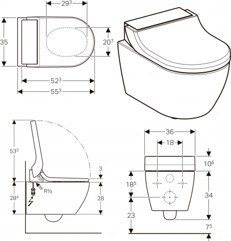 Унитаз подвесной Geberit AquaClean tuma comfort панель белое стекло
