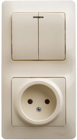 Розетка встраиваемая с заземлением с двухклавишным выключателем с подсветкой (бежевый) Systeme Electric GSL000273