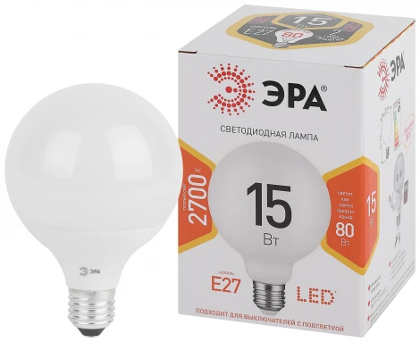 Лампочка светодиодная E27 15 Вт ЭРА LED G95-15W-2700K-E27 LED G95-15W-2700K-E27