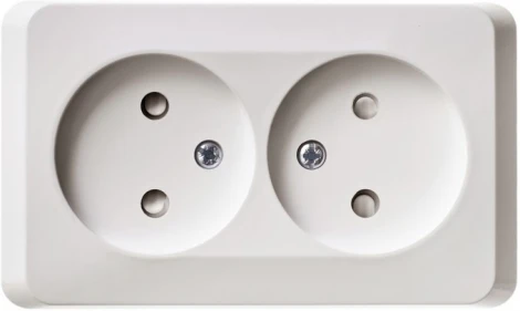 Розетка накладная двойная без заземления со шторками (белый) Systeme Electric Этюд PA16-006B