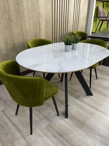 Стол БОНЖУР 100 БЕЛЫЙ МРАМОР, черная шагрень, стекло / ЧЕРНЫЙ каркас