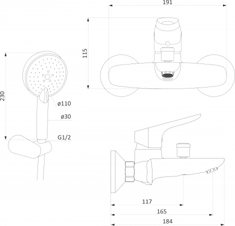 Смеситель Damixa Origin Bit 771300000 для ванны с душем