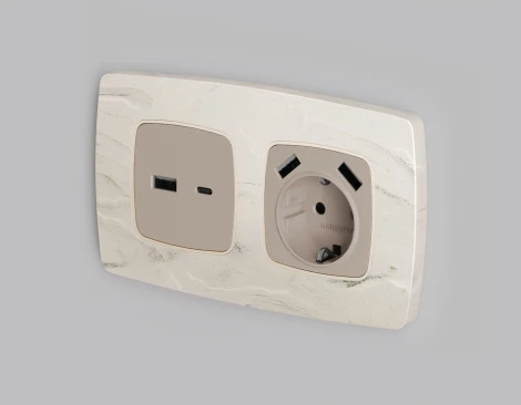 Лицевая панель Ambrella Volt OMEGA (Серо-бежевый матовый) для розетки 2USB A+C QUANT OP3710