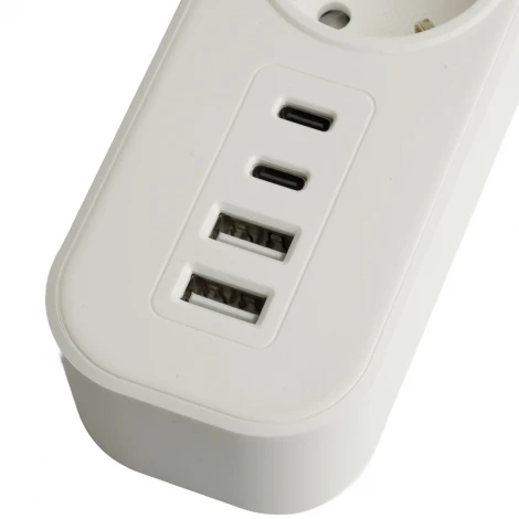 Сетевой фильтр 3-х местный с заземлением 2хUSB Type-A + 2хUSB Type-С 1,8м. (белый) Stekker Nova 50099