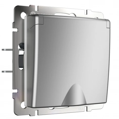 Розетка влагозащ. с зазем. с защит. крышкой и шторками (серебряный) IP44 Werkel W1171206 (a050889)