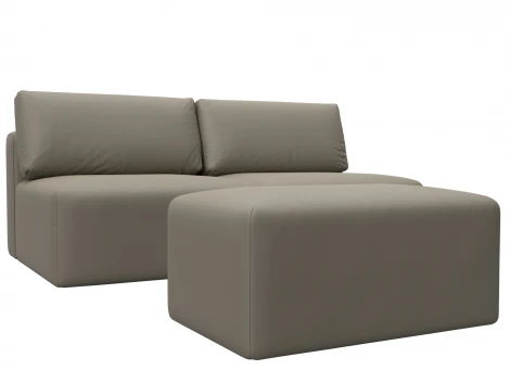 Диван прямой модульный с пуфом Лига-060 НПБ (ЛДСП,Брус,Фанера/Пластик/Экокожа/Бежевый) Лига Диванов 130052