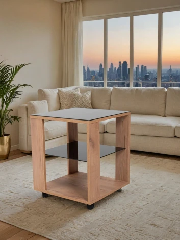 Стол журнальный BeautyStyle 6 дуб крафт золотой/стекло черное Mebelik арт.009385