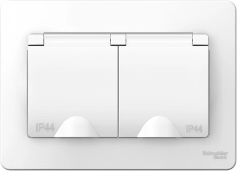 Розетка встраиваемая двойная с заземлением, шторками и крышкой (белый) IP44 Systeme Electric Blanca BLNRS441121
