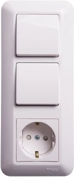 Розетка встраиваемая с заземлением с двумя одноклавишными выключателями (белый) Systeme Electric Prima BK2VR-008V-BI