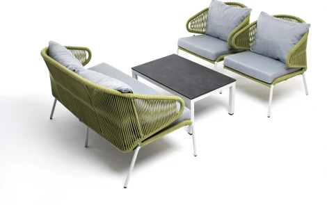 "Милан" лаунж-зона 4-местная плетеная из роупа (веревки), каркас алюминиевый светло-серый, роуп салатовый меланж 4SIS арт.УТ-00005964
