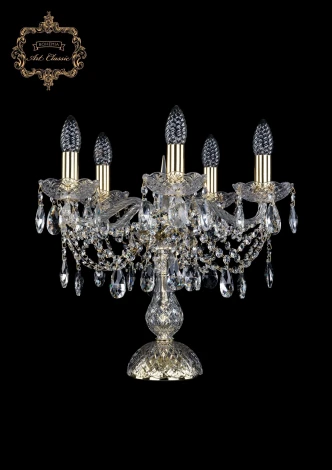 Интерьерная настольная лампа Art Classic 12.21 12.21.5.141-37.Gd.Sp (220V, хрусталь, подвески, подсвечник, свеча)