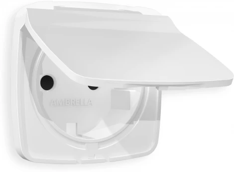 Лицевая панель Ambrella Volt OMEGA (Белый матовый) для электрической розетки с/з со шторками и крышкой IP44 QUANT OP1280