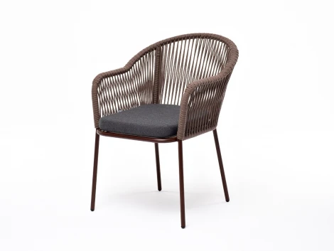 "Лион" стул плетеный из роупа, каркас из стали коричневый (RAL8016) муар, роуп коричневый круглый, ткань бежевая 4SIS арт.УТ-00006951