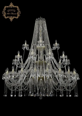 Подвесная большая люстра Art Classic 11.12 11.12.20+10+5.530.3d.Gd.Sp (220V, хрусталь, на цепи, подсвечник, свеча)