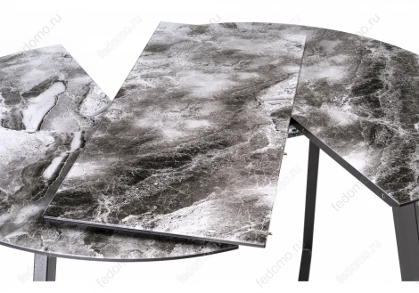 Стеклянный стол Woodville Алингсос 100(140)х100х76 мрамор серый / черная шагрень 462115