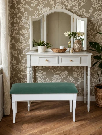 Банкетка Вивальди М с ящиком белый, ткань зеленый Mebelik 009391