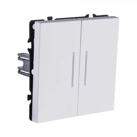 Выключатель 2-клавишный 10А/250В с LED подсветкой, белый глянцевый Kollinger Eclipse EC-010WG