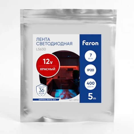 Светодиодная COB лента 400SMD(2110)/ 7Вт/м 12V красный Feron LS630 48952