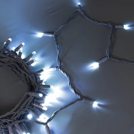 Гирлянда Нить 10м белая 24В, 100 LED, провод серый каучук 2,3мм, IP65 Laitcom ECO100-5-1W