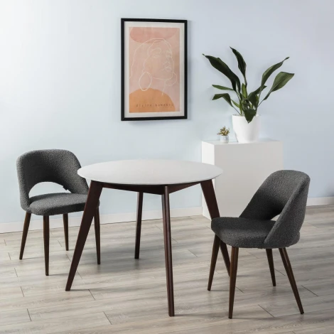 Стол R-Home Лунд круглый д.960 мрамор Бьянко Темный орех