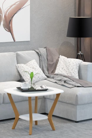 Стол журнальный Мельбурн со стеклом белый/дуб светлый от фабрики Mebelik