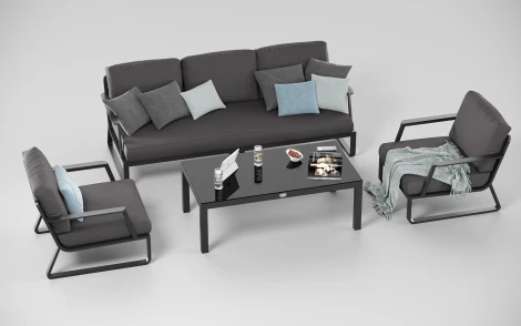 Лаунж зона Gardenini Voglie long (Алюминий,Закаленное стекло,Ткань/Темно-серый,Антрацит,Черный) LVGL.010500.S3