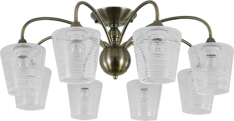 Потолочная люстра на штанге Escada Karera 2129/8P 8x40Вт E27, металл/стекло, античная бронза, прозрачный с рисунком плафон