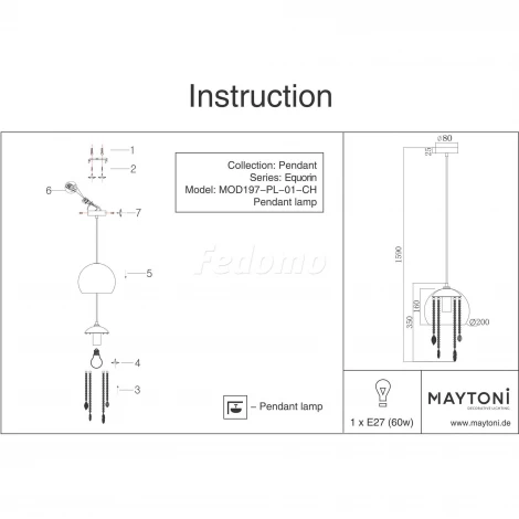 Подвесной светильник Maytoni Equorin MOD197-PL-01-CH