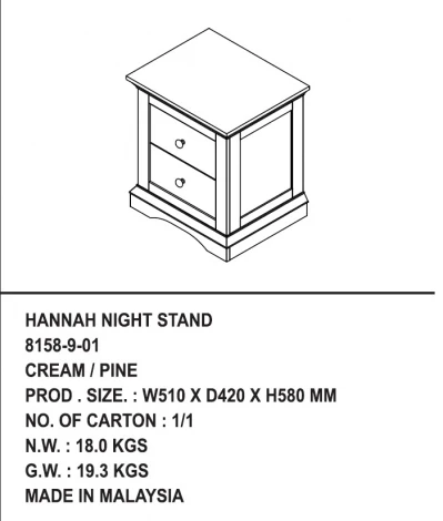 Тумба прикроватная M-City HANNAH NIGHT STAND/ 8158-9-01 CREAM/PINE