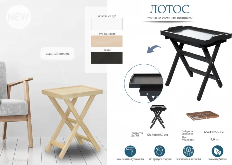 Столик с подносом Лотос молочный дуб Л от фабрики Mebelik