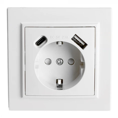 Розетка с USB Type A+С (белый) Stekker Эрна 50076