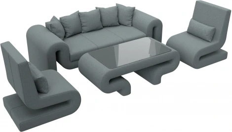 Набор Волна-2 (стол, диван, 2 кресла) (Серый/Рогожка) Лига Диванов арт.125330