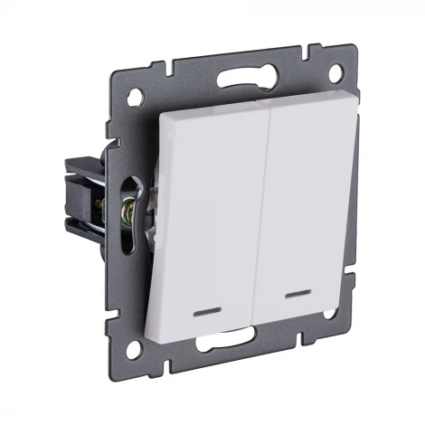 Выключатель 2-клавишный 10А/250В с LED подсветкой, белый матовый Kollinger REA-S-008WM для Aspekt, Eleganz, Reflex