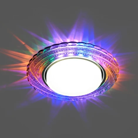 Светильник встраиваемый с белой LED подсветкой Feron CD4037 41905 RGB GX53 без лампы, прозрачный, хром (220V, круглые)