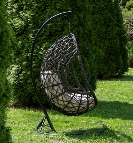 "Венеция" подвесное кресло-кокон из искусственного ротанга, цвет бронзовый с бежевой подушкой 4SIS арт.УТ-00006751