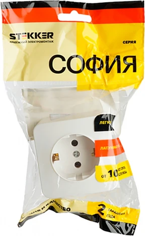 Розетка с заземлением (белый) Stekker София 49302