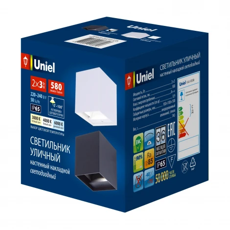 Архитектурная подсветка с переключателем цвета свечения Uniel ULU-S55B-2x3W/3000K+4000K+6000K IP65 BLACK